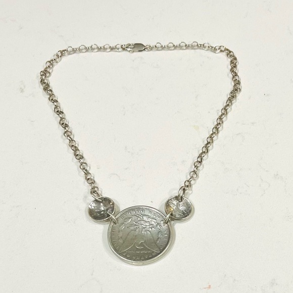 1881-O US Morgan Silver Dollar Coin Plus 2 Dimes in Sterling Silver 18" Necklace - Picture 9 of 12